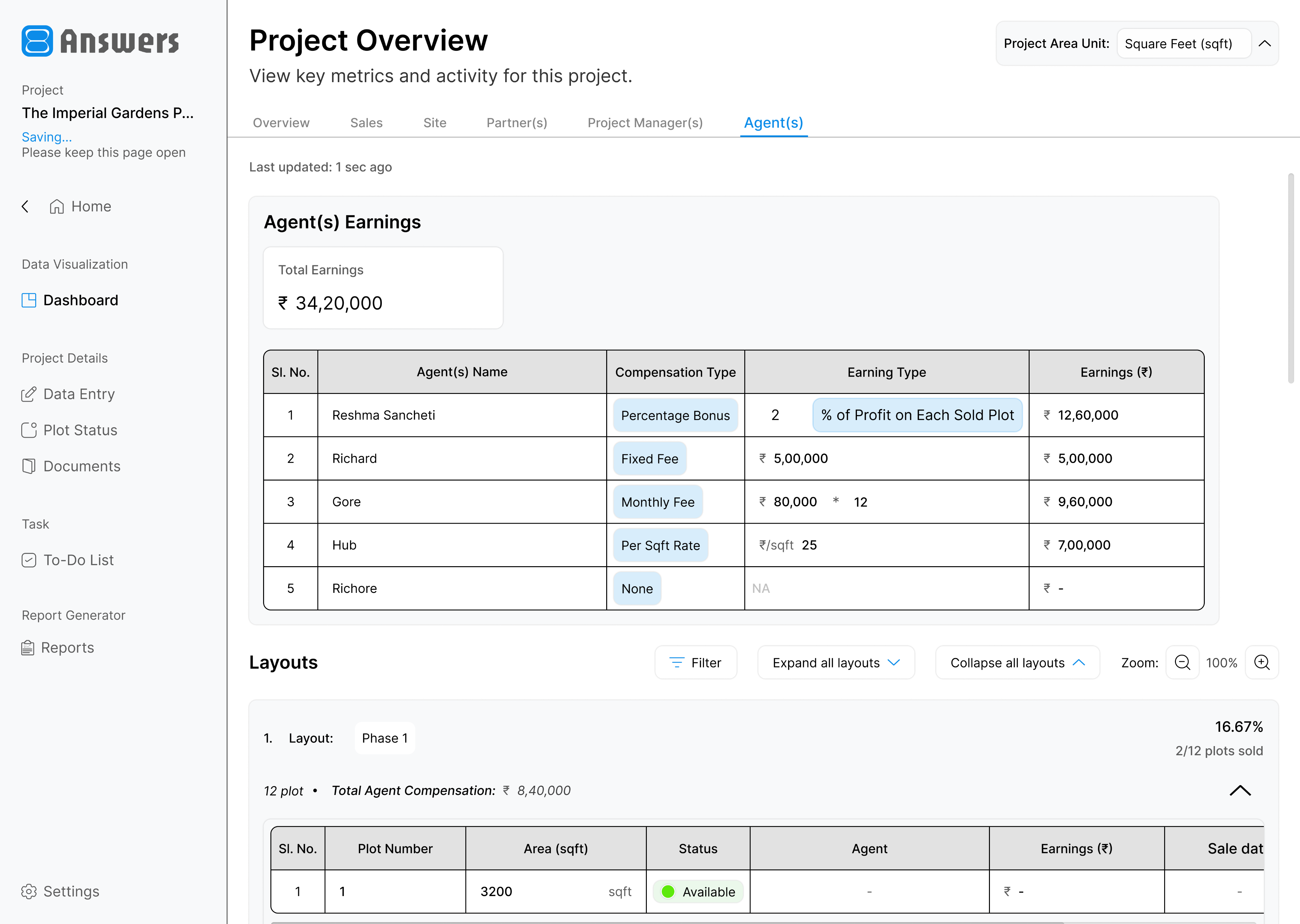 Agent and team compensation dashboard
