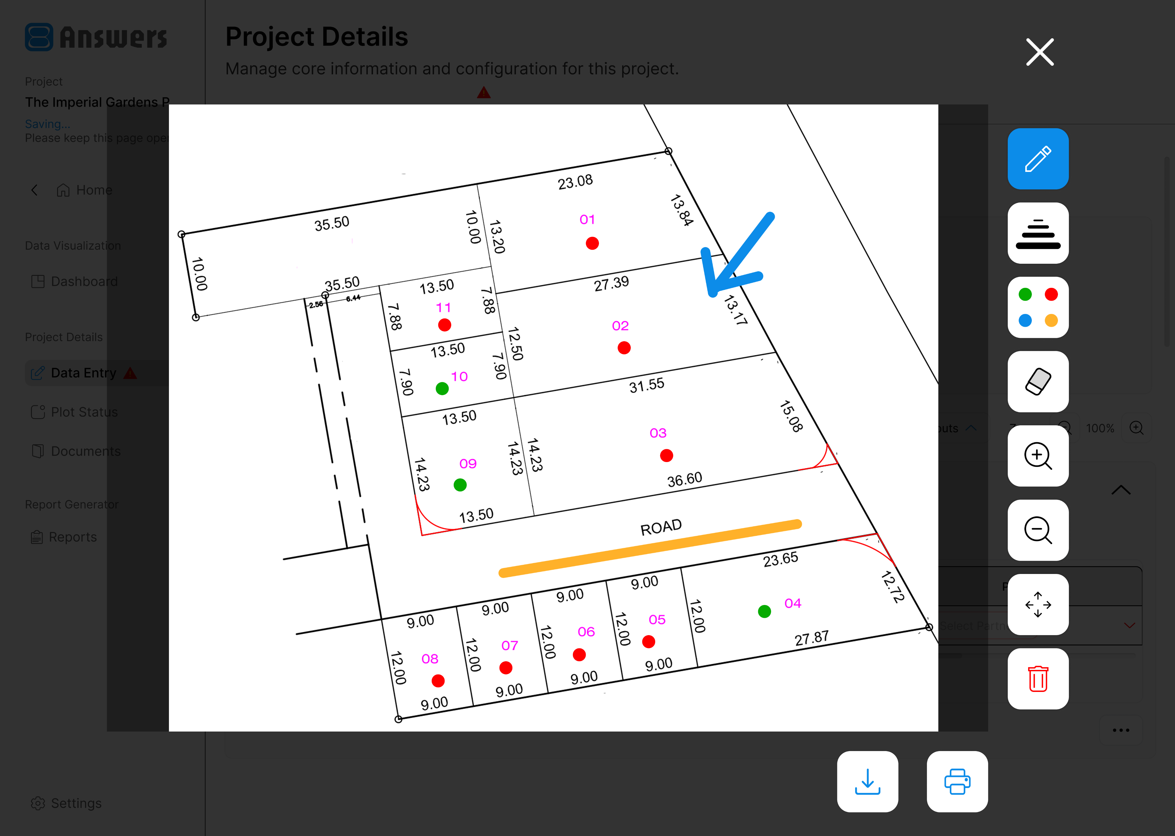 Layout image with plot annotation tools