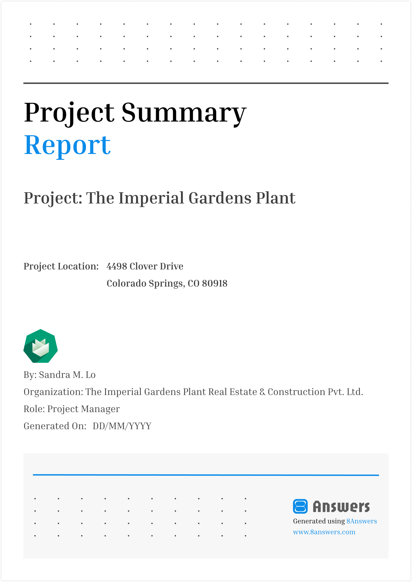 Branded A4 project report preview